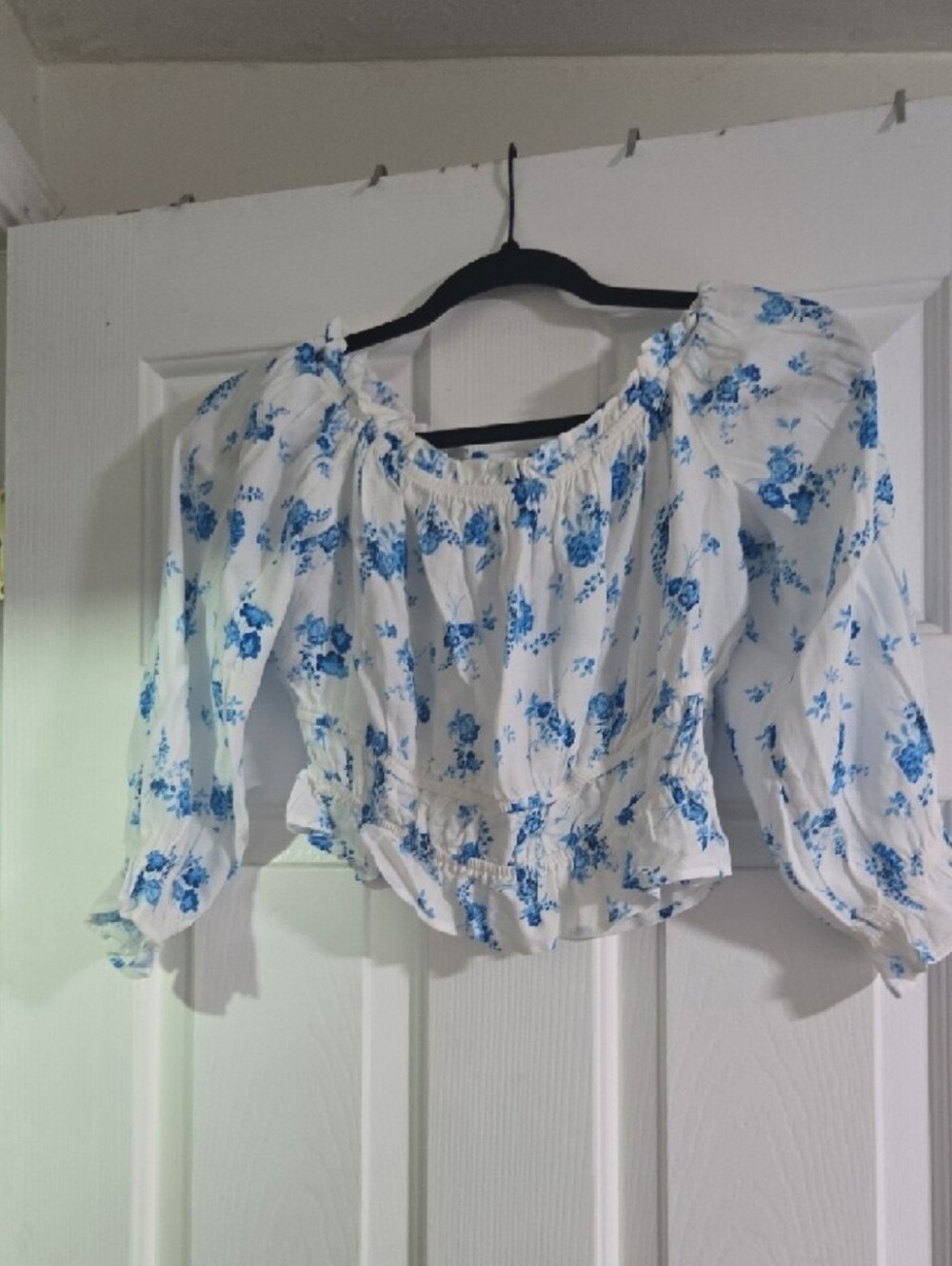 Zara White Blouse with Blue Floral Print